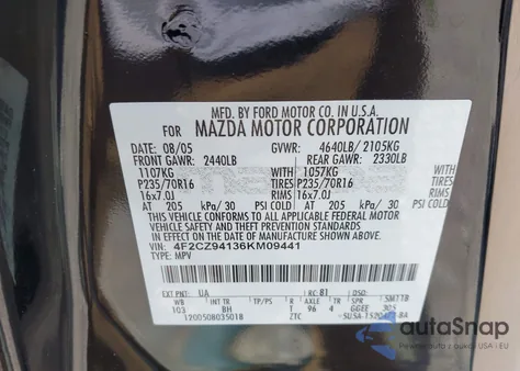 2006 Mazda Tribute S from USA, damaged, VIN 4F2CZ94136KM09441